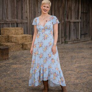 XL REWIND floral flower maxi dress w/ split.  Asymmetrical dress. NWT